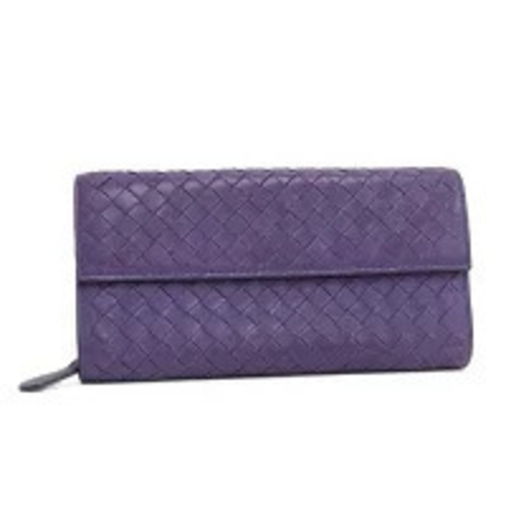 BOTTEGA VENETA Bi fold Long Wallet Round Zipper Intrecciato Purple Leather